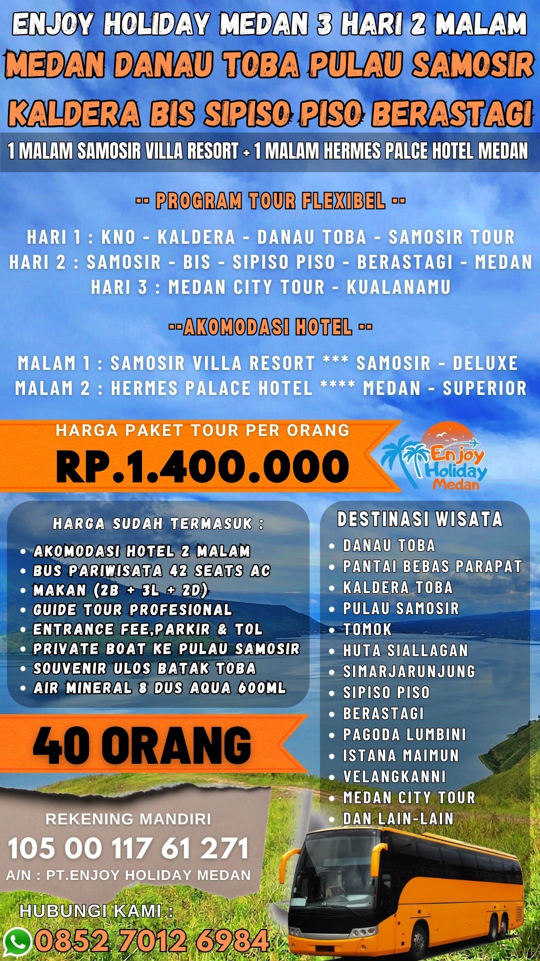 3D2N Medan Danau Toba