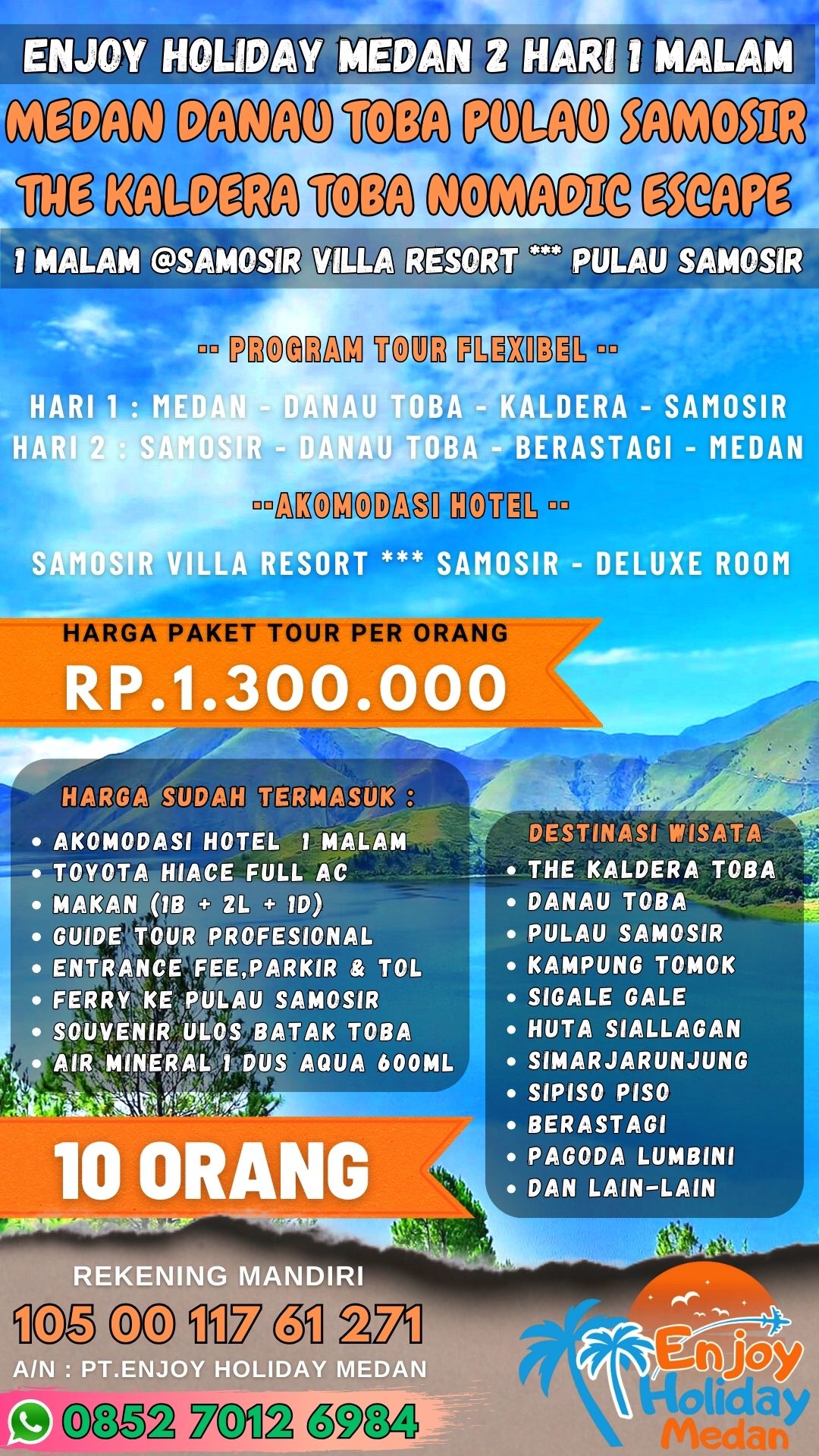 Harga Tour Danau Toba 2H1M