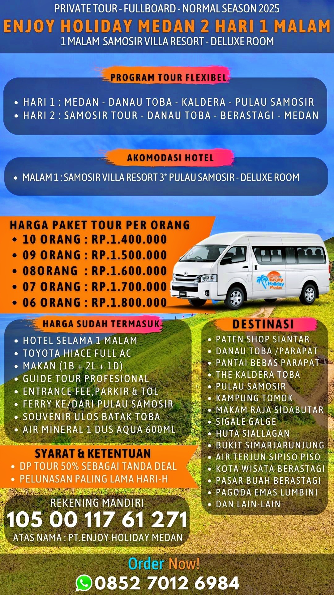 Paket Tour Danau Toba 2 Hari 1 Malam