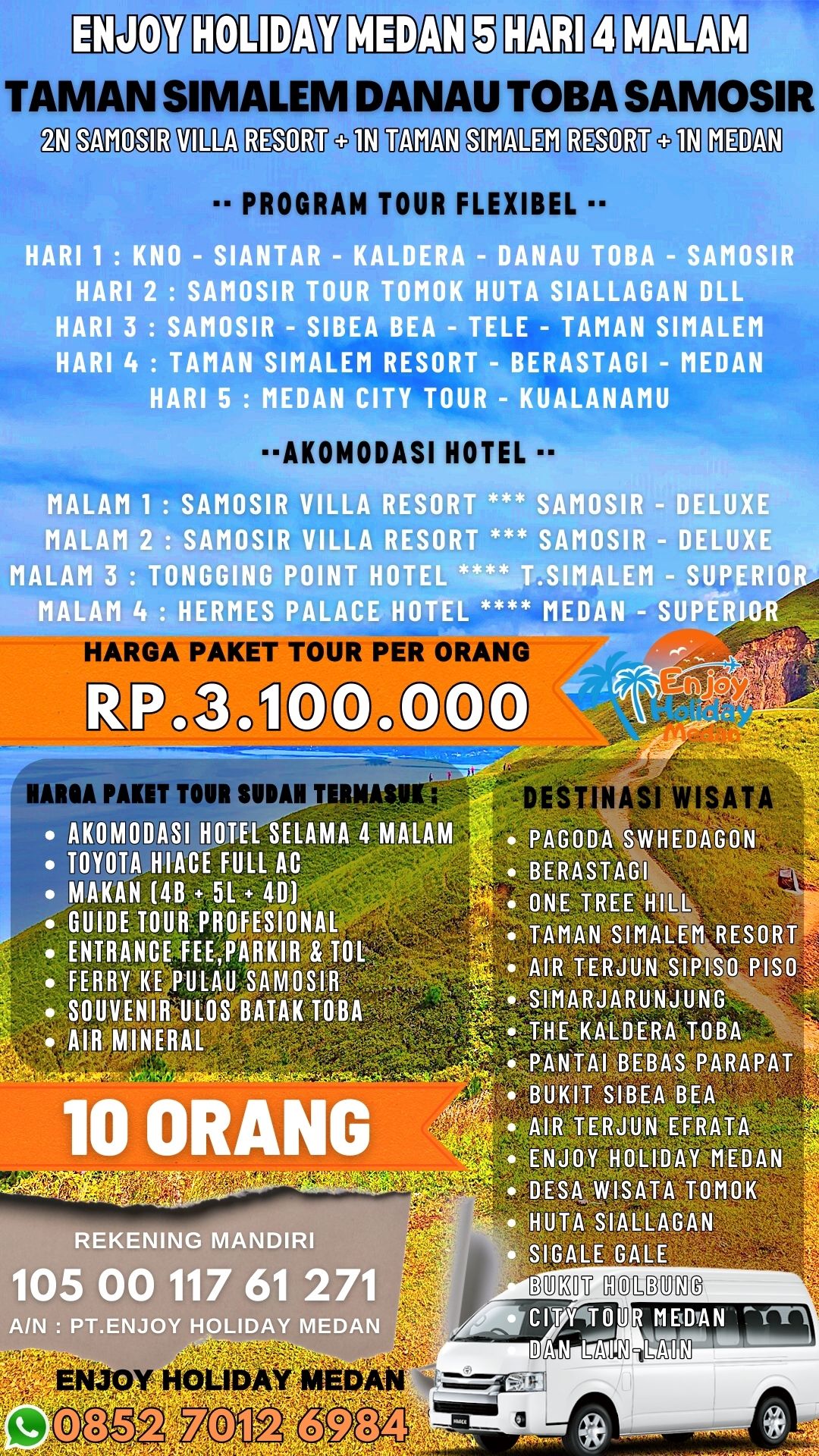Paket Tour Medan Danau Toba 5 Hari 4 Malam