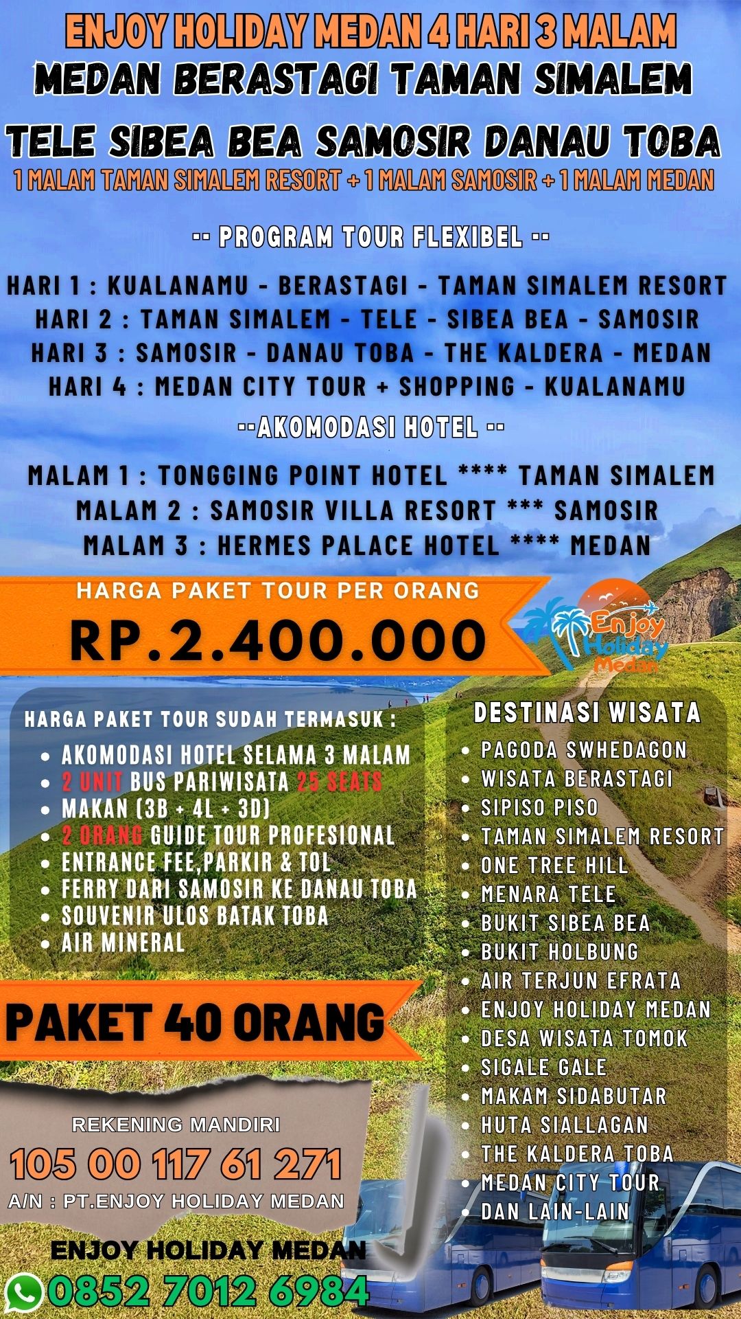 Paket Tour Silangit Danau Toba 4 Hari 3 Malam