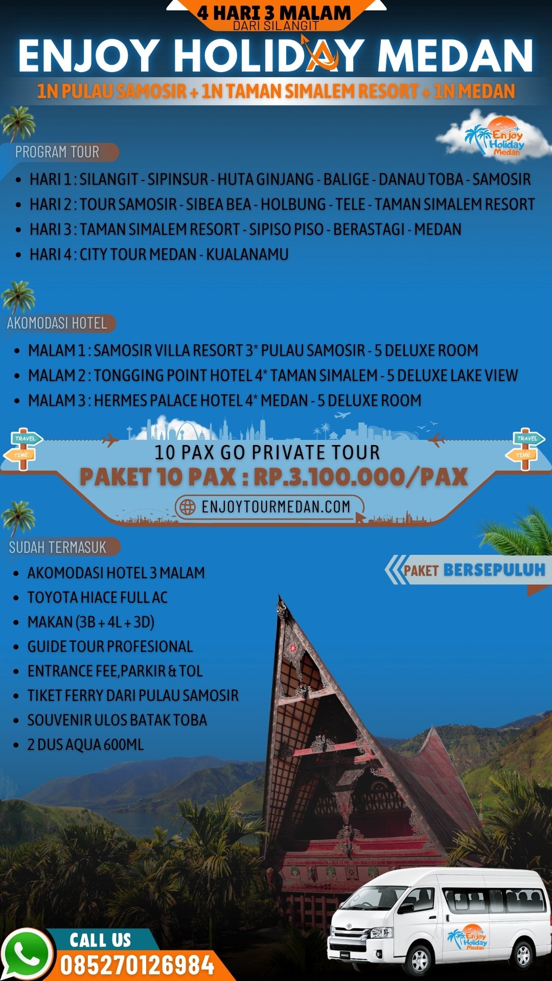 Paket Wisata Danau Toba Dari Silangit 4 Hari 3 Malam