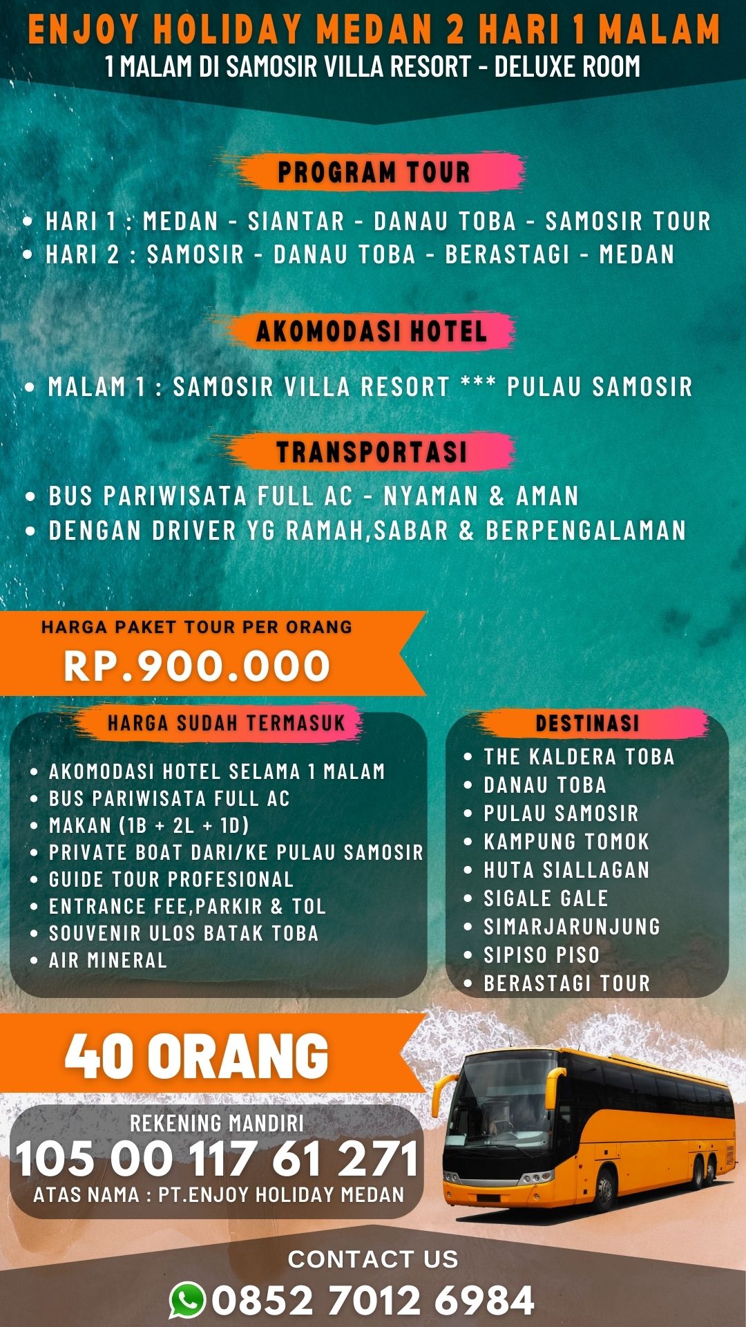 Paket Wisata Medan Danau Toba 2 Hari 1 Malam