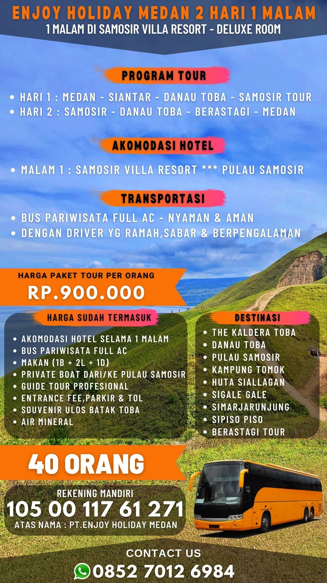 Paket Wisata Medan Danau Toba Samosir 2D1N