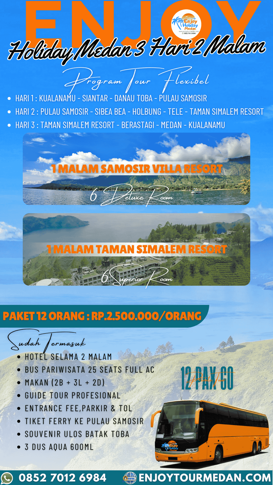 Paket Wisata Tour Medan Danau Toba 3 Hari 2 Malam